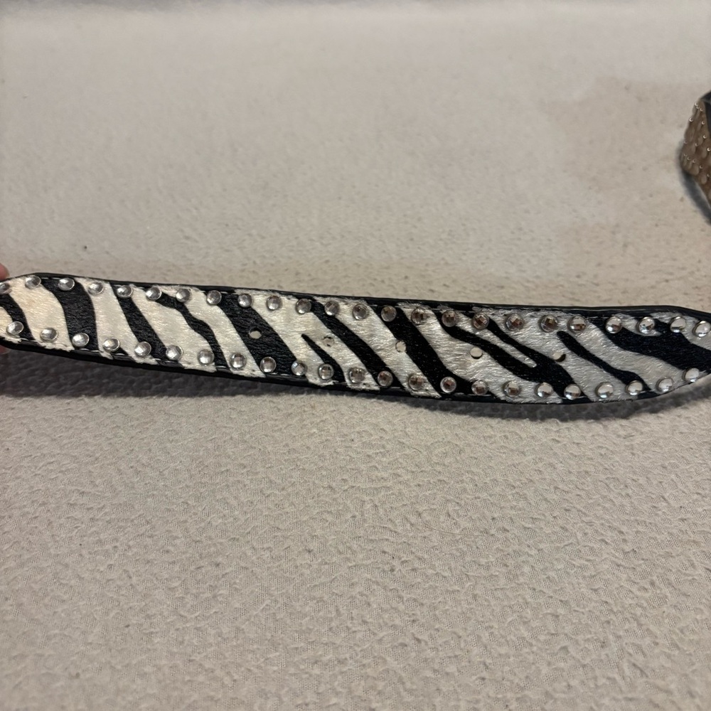 Nocona Western Belt Girls 20 Zebra Print Calf Hair Scalloped Edges Rhinestones - Picture 7 of 9